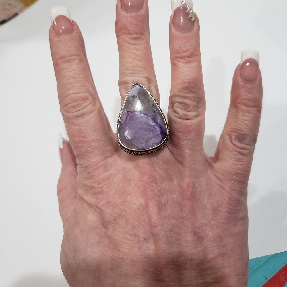 Charoite Gemstone, 925 Silver Ring - image 6